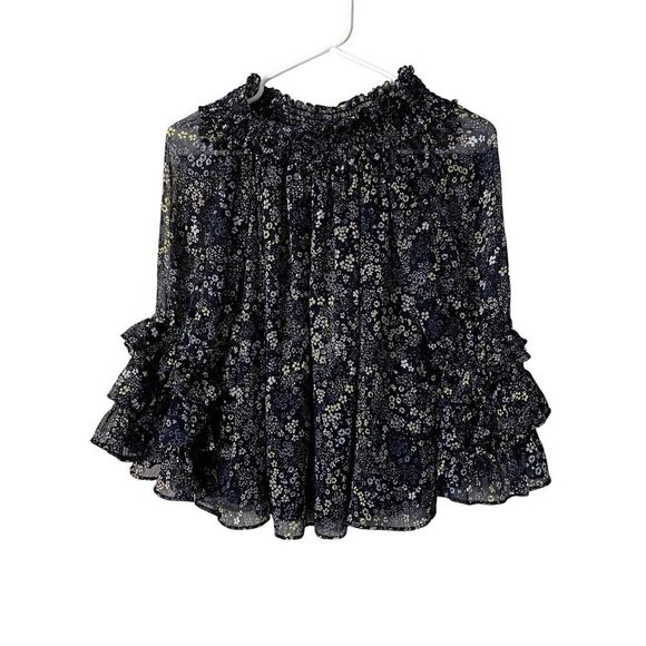 Coco Blanco frilled sheer lined lightweight floral long sleeved blouse - Picture 1 of 6